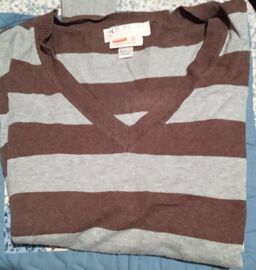 Pull Homme - " Oxbow " - Col En V - A Rayures Gris / Marron - Manches Longues - Taille 5