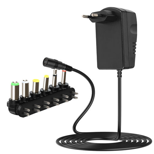 Chargeur Secteur Multi Appareils 30W Réglable 3-12V avec 6 Embouts Inclus MAXEXCELL Noir