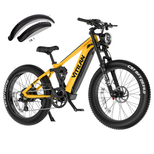 Vélo Électrique Adulte Vitilan T7 Pro 26" 1000w Vélo De Ville Électrique Tout Suspendu Batterie 52v 20ah, Autonomie Maximale 128 Km, Charge Maximale 150 Kg, Shimano 8 Vitesses Jaune