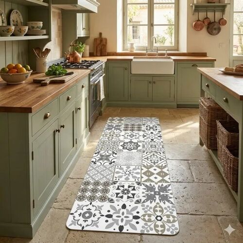 Tapis De Cuisine Décoratif Motif Carreaux 45 X 120 Cm Gris