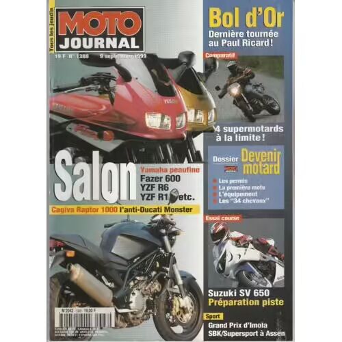 Moto Journal 1388 De 1999 Suzuki Sv 650s,Ktm 640 Duke 2,Hva 610 Tee Supermotard,Muz 660 Baghira Black Panther,Yamaha 400 Wr Sm,Guide Bol D'Or,