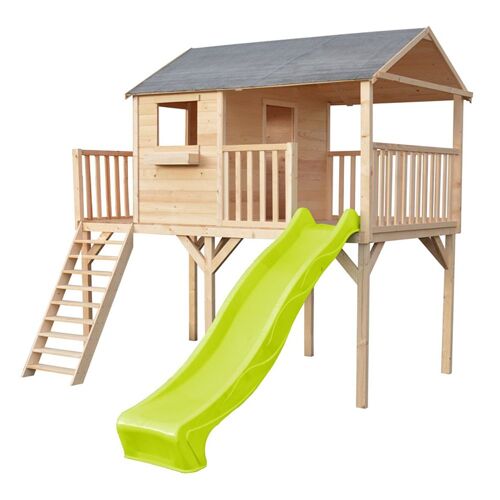 Maison Patio En Bois Naturel Sur Pilotis Non Traitée Avec Toboggan