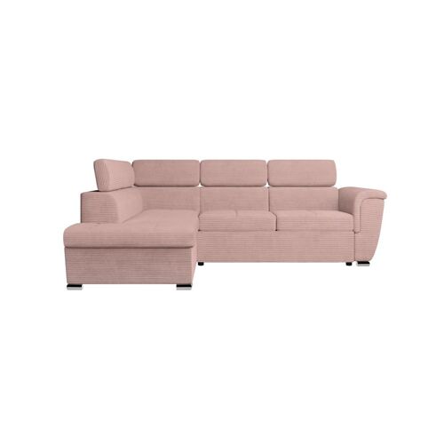 Canapé d'angle PAOLA convertible avec coffre en velours côtelé - Angle gauche - Rose
