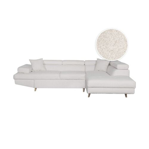 Canapé d'angle droit convertible RIO Scandinave avec coffre en tissu bouclettes - Blanc