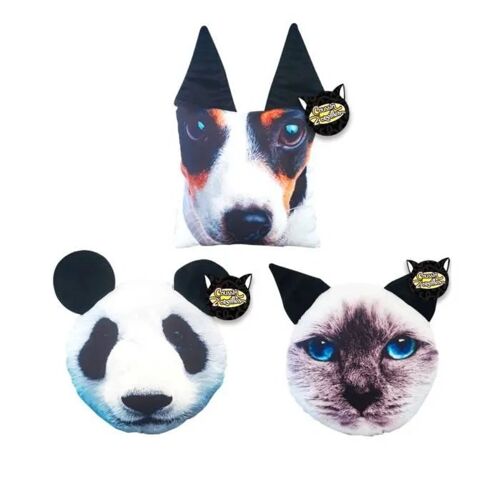 Coussin - Rond - Tête D'animaux - Chien, Chat, Panda - Synthétique