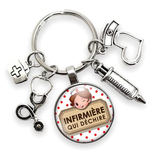 KALANKA-cadeau porte clés infirmière « je suis une infirmière qui déchire » avec breloques - idée cadeau original - cadeau anniversaire - cadeau noël - création