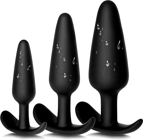Kalanka-Ensemble Plug Anal Silicone Noir Style Ancre 3 Tailles Progressives, Sextoys Plugs Anaux Pour Femme Homme Couple, Kit De Buttplug Anal Pour Anus Exploration Intime Et Jeu Érotique Doux, Noir