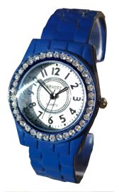Montre Clip Femme Luxe Bleu Marine Cadran Fond Blanc Avec Strass