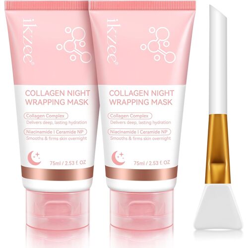 Kalanka-Collagen Night Wrapping Mask, Masque Collagene Visage Peel Off Korean Face Mask Pour Améliorer L'élasticité De La Peau, L'hydrater, La Lisser Et La Raffermir Pendant La Nuit (Rosa-2pcs) 