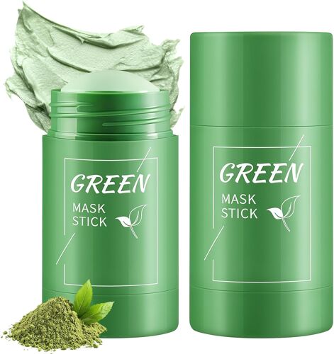 Kalanka-2 Pièces Green Tea Mask Stick,Masque Visage Thé Vert Nettoyant En Profondeur,Contrôle Du Sébum Et Hydratation, Purifie La Peau Pour Peau Sèche, Grasse Et Mixte 