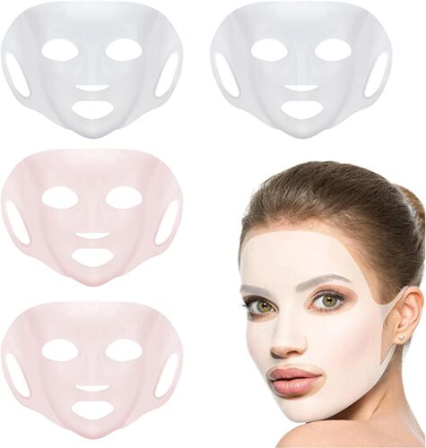 Kalanka-Lot De 4 Masques En Silicone - Imperméables À La Vapeur - Hydratants - Soin De La Peau 3d Réutilisable - Pour Soins De La Peau Des Femmes (Transparent, Rose) 