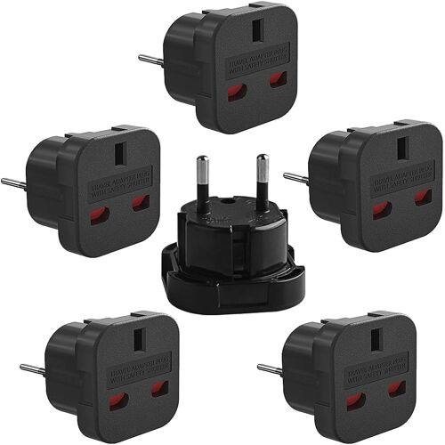 KALANKA-UK vers EU Adaptateur de Voyage, 6 Pièces Adaptateur Voyage Prise Anglaise vers France, Adaptateur Prise Anglaise vers France, pour l¿Europe, France, Espagne, Allemagne, Les Pays-Bas (Noir)