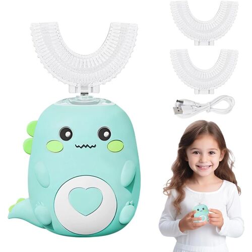 Kalanka-Brosse À Dent Électrique Enfant À 360º Pour Enfants, Aspect Dinosaure, Avec 2 Têtes De Brosse En Silicone En Forme De U, Brosse A Dent Enfant 2-8 Ans