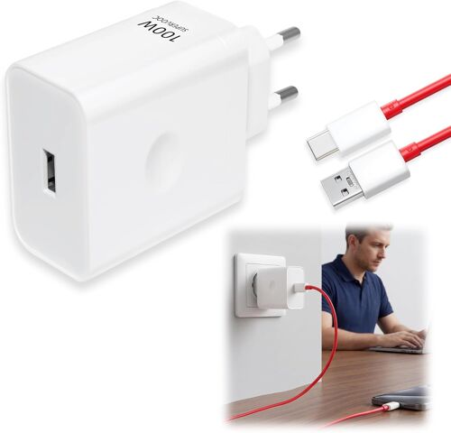 KALANKA-Chargeur USB 100 W pour Oppo Super-VOOC avec cable USB-C Rouge 6 A 1 m d'origine, Compatible Con Oppo Find X8, X7, Find X7 Ultra One-Plus 13, Nord CE 4, 3 Lite, Realme GT 7 Pro, Reno 13.