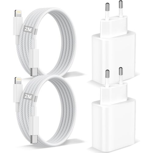 KALANKA-Chargeur Rapide iPhone 2Pack, 20W Chargeur iPhone USB C Adaptateur Secteur avec [MFi Certifi¿¿] Fil Cable USB C vers Lightning 2m,Prise USB c avec Cable Lightning pour iPhone 14 13 12 11 Pro M