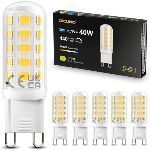 Kalanka-Dimmable Ampoule Led G9 2.7w, ¿¿Quivalent 40w Halog¿¿Nes, Blanc Neutre 4000k, 440lm, Base En C¿¿Ramique, 230v, Culot G9 Led Dimmable Pour Salon Cuisine Chambre, Lot De 6