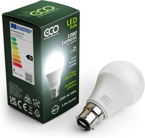 Kalanka-Ampoule Led Bc3 ¿¿ 3 Broches ¿¿ ¿¿Conomie D'¿¿Nergie, ¿¿Quivalent ¿¿ 75 W, Blanc Froid 6500 K, Intensit¿¿ Non Variable, Dur¿¿E De Vie De 15 000 Heures.