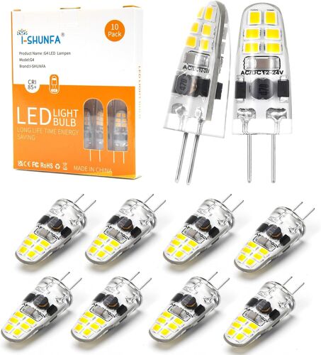 Kalanka-Ampoules Led G4 1,2w ¿¿ Intensit¿¿ Variable Blanc Chaud 3000k Ac/Dc 12-24v Mini Ampoule Led Pour Remplacer Les Ampoules Halog¿¿Nes 10w-15w G4 Pour Cuisine,Hotte,Bureau (10pack) (6000k)