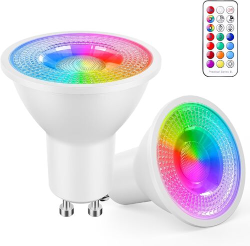 Kalanka-Ampoule Led Gu10 Blanc Froid 5w,6000k Rgb Dimmable Ampoule Couleur,Spot Changementde Couleur,450lm(¿¿Quivalent 50w),12 Couleurs,Timing,Avec T¿¿L¿¿Commande (Lot De 2