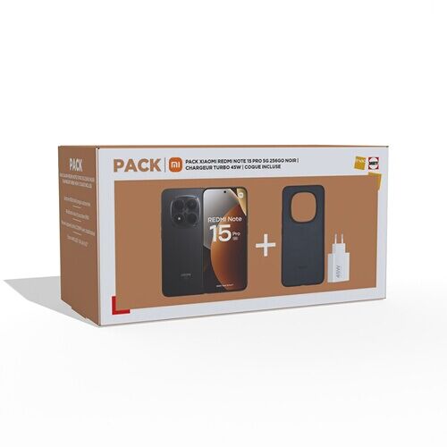 Smartphone Xiaomi Pack REDMI Note 15 Pro 5G 256Go Noir + 45W Turbo Charging Power Adapter Type-A + Coque