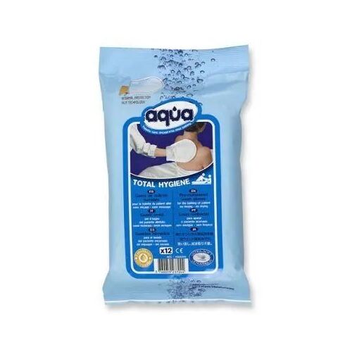 Gants De Toilette Pré-Imbibés - Aqua Total Hygiène - Blanc - Hypoallergénique - Non-Tissé - Prêt À L'emploi