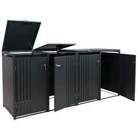 Cache-Poubelles Extérieur Pour 4 Bacs 80 À 240 L En Acier Anthracite Abri Poubelles Avec Couvercles Et Portes Verrouillables 264 X 84 X 122 Cm 04_0009344