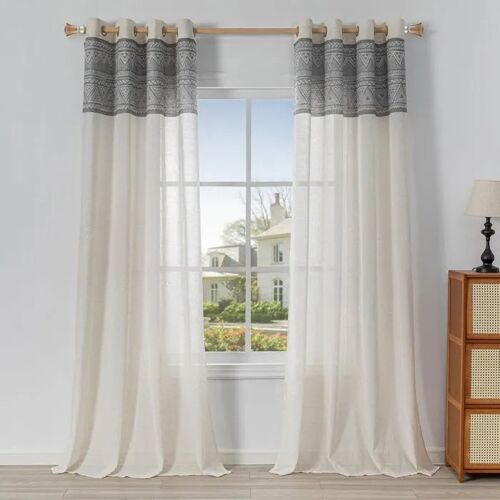 Rideaux À Oeillets 2 Pièces 245x140cm Semi-Translucides Aspect Lin Blanc