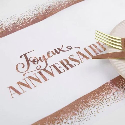 Chemin De Table - Nikcorp - Anniversaire Joyeux - 10 M X 28 Cm - Blanc Et Rose - Réutilisable