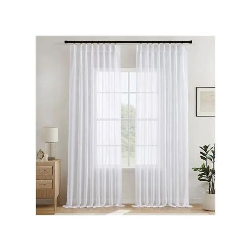 Rideaux Voilages - Miulee - 132 X 260 Cm (2 Pcs) - Blanc Translucide - Polyester - Ruban Fronceur & Crochets