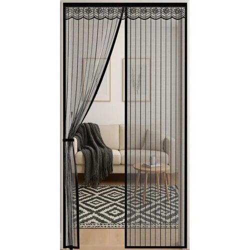 Moustiquaire Magnétique Porte 95x210 Cm Noir Rideau Anti-Insectes En Polyester Avec 18 Aimants Néodyme Et Fixation Par Scratch