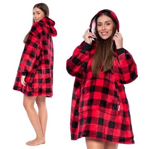 Sweat-Couverture - Nikcorp - Kocobluza - Oversize - Sherpa - Noir Et Rouge À Carreaux