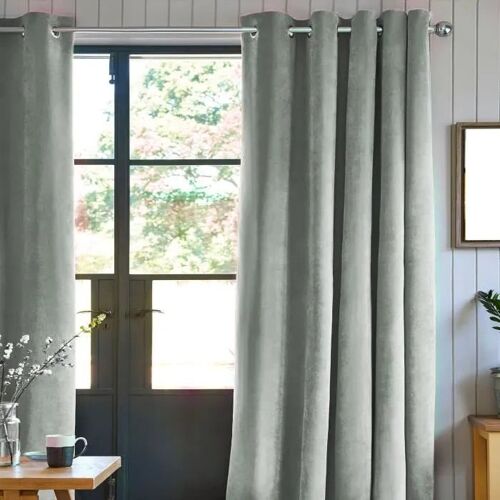Velours - Rideau Salon Ou Chambre Toucher Velours 100% Polyester - 140 X 250 Cm Gris Clair