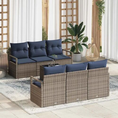 vidaXL Ensemble de Canapés avec coussin 7 pcs Gris et marine polyrotin