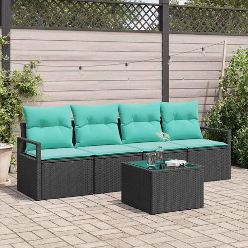 vidaXL Ensemble de Canapés 5 pcs Noir et turquoise polyrotin