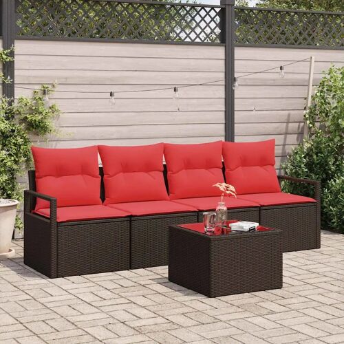 vidaXL Ensemble de Canapés 5 pcs Marron et rouge polyrotin