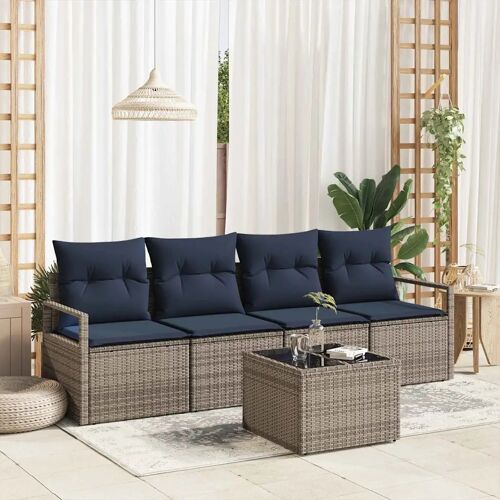 vidaXL Ensemble de Canapés 5 pcs Gris et bleu polyrotin