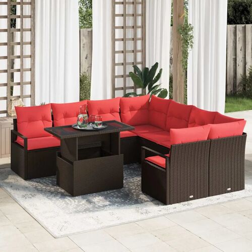 Vidaxl Ensemble De Canapé De Jardin 9 Pcs Marron Et Rouge Polyrotin