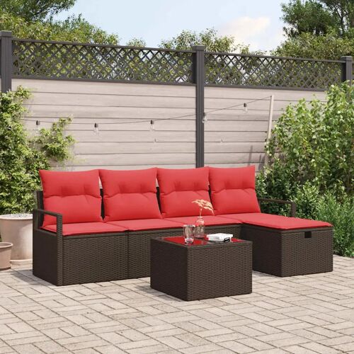 vidaXL Ensemble de Canapés 6 pcs Marron et rouge polyrotin