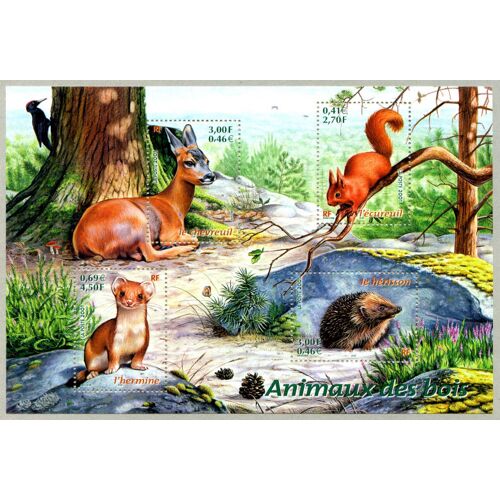 Bloc Feuillet 4 Timbres France 2001 Neuf - Animaux Des Bois - Yt Bloc Feuillet N° 36