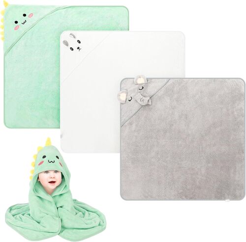 KALANKA-Lot de 3 Serviettes à Capuche pour bébé,équipement Initial 80 x 80 cm, Serviettes de Bain pour bébé,Serviette de Bain pour Nouveau-né, Serviette de Bain avec Capuche, Nouveau-né à partir de