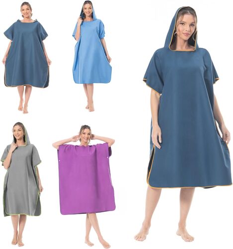 KALANKA-Peignoir à Langer Serviette en Microfibre Poncho de Surf avec Capuche pour Plage Surf Natation Plongée, Séchage Rapide & Léger, Convient aux Hommes Femmes Adultes (Bleu Foncé)