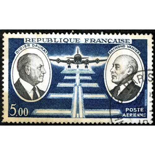 Timbre Oblitéré République Française, Didier Daurat, Raymond Vanier, Poste Aérienne, 5.00