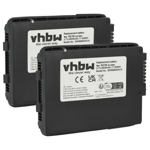 vhbw 2x Batterie remplacement pour Motorola BTRY-TC7X-46MA2, BTRY-TC70X-46MA1-01 pour scanner de code-barre POS (4620mAh, 3,7V, Li-ion)