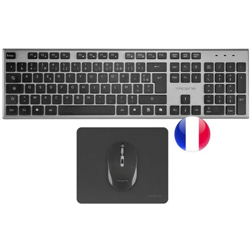 Tacens 6ZENITHFR Pack clavier souris maison/bureau RF sans fil AZERTY Français Gris