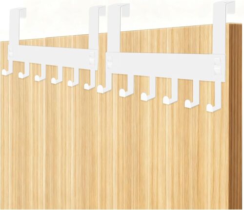 KALANKA-2 Pièces Porte Manteau pour Porte,Crochet de Porte en Acier Inox avec 6 Crochets, Cintre Économisez de L'espace Patère de Porte À Suspendre pour Salle de Bain Salon Cuisine Chambre¿Blanc¿