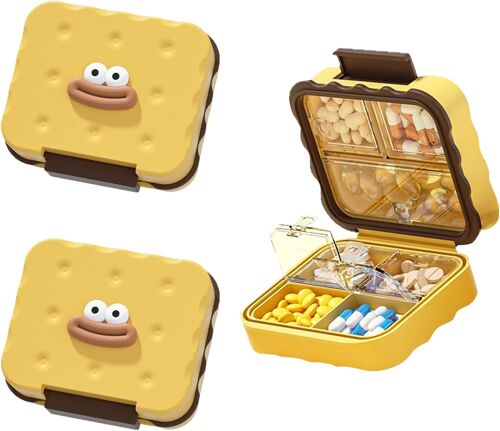 KALANKA-2 Pièces Pilulier Semainier, Biscuits Mignons Boite Medicaments 7 Jours, Boîte à Pilules Avec 7 Compartiments Pilulier Journalier Pill Box pour Les Voyages et L'utilisation Quotidienne