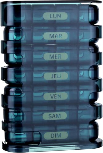 KALANKA-Pilulier hebdomadaire 7 jours | Boîte à pilules 4 compartiments matin-midi-soir-nuit | Sans BPA | Design tour | Compartiments grands et faciles à ouvrir