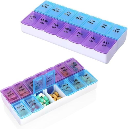 Kalanka-2 Pièces Pilulier 7 Jours Matin Et Soir, Pilulier Semainier Étanche À L'humidité, Boîte Médicaments Portable Pour Usage Domestique & Voyage ¿ Pilules, Vitamines, Huile De Poisson 