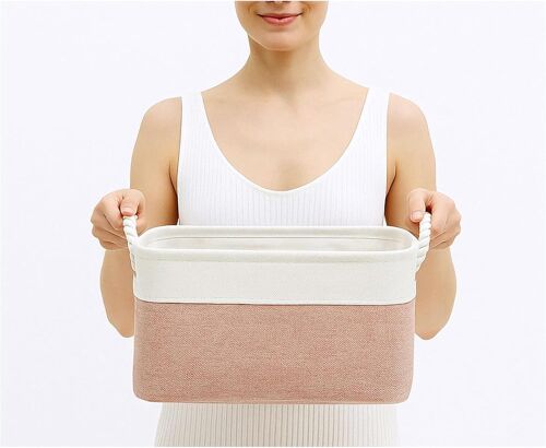 KALANKA-Boîtes de rangement en tissu doux, multi-tailles, paniers contenants rectangulaires pour étagère, armoire, jouets et vêtements, 31 x 21 x 16 cm, rose et blanc (petit, 1 paquet)
