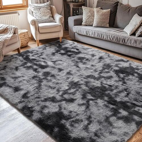 KALANKA-Area Rugs Tapis Moelleux Salon Moderne Chambre bébé pépinière dortoir Doux Tapis antidérapant Grand intérieur Moderne Tapis Moelleux Chambre (Black Gray, 80 × 120 cm)